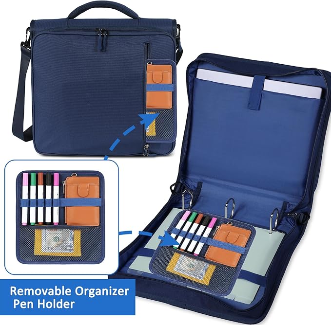 2 Inch 3 Ring Zipper Binder with Multi-Pocket, 6-Tab Expandable File Folder, Fits 14” Laptop, Zipper Bag Fits 500 Sheet Capacity with Handle & Shoulder Strap(Blue)