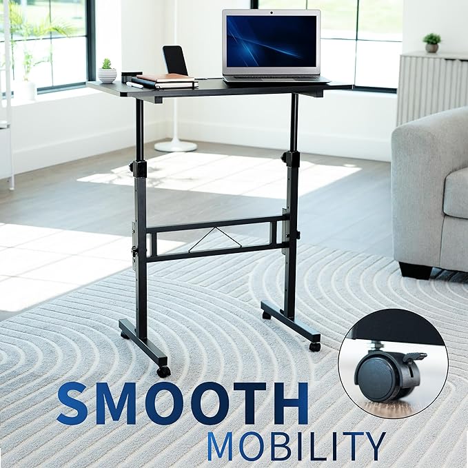 VIVO Mobile 32 x 16 inch Computer Workstation, Standing Portable Desk with Wheels for Laptop Work, Home Office, Black, CART-V02A