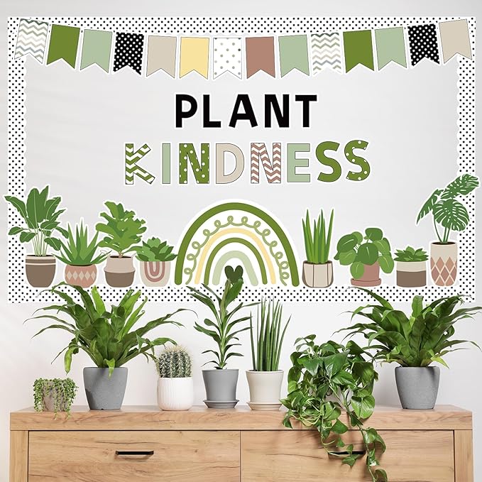 ZOiiWA 98 Pcs Spring Greenery Bulletin Board Decorations Plant Kindness Bulletin Board Set Greenery Classroom Decoration Colorful Greenery Rainbow Cutouts for School Home Office Wall Decor