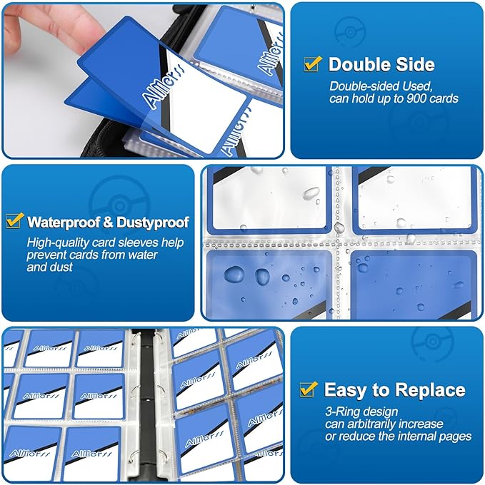 900 Pockets Trading Card Binder with 50 Removable Card Sleeves, 9-Pocket Card Holder Book Compatible with Baseball Binder for Cards, Card Collector Album with Zipper Carrying Case