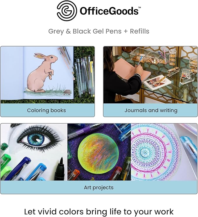 OfficeGoods Blue Gel Pens with Refills – Colored Adults Coloring Art – Medium 0.8-1.0mm Tips – Non-Toxic Gel Pens Set – Quick Dry Smudge-Free 24 Pack Colors