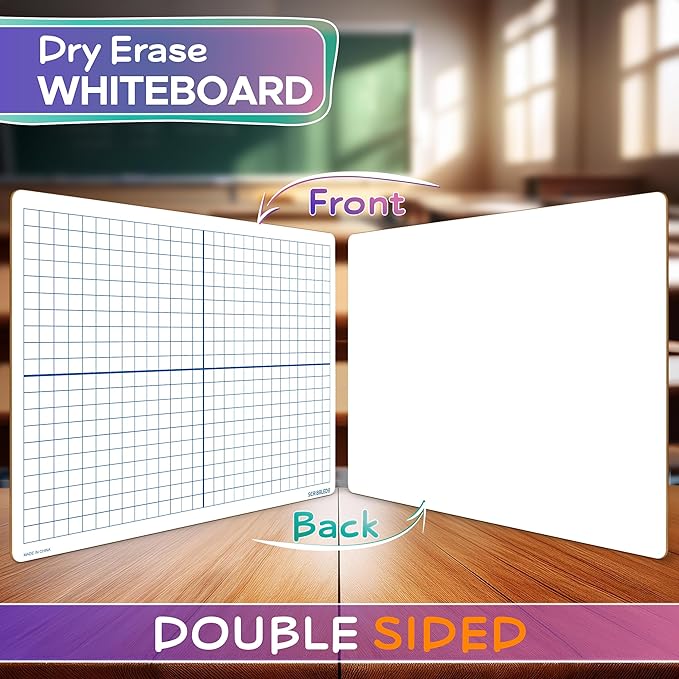 Scribbledo Dry Erase XY Axis Graph Lap Boards 9” X 12” for Student and Classroom Use Math White Board Double Sided White Board