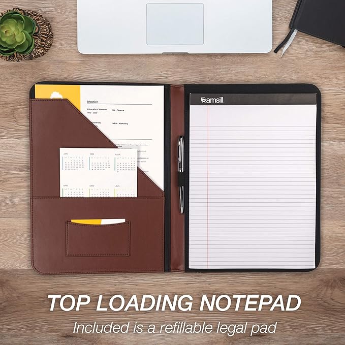 Samsill Contrast Stitch Leather Padfolio and Business Portfolio for Men and Women, Resume/Document Organizer with Writing Pad, Tan (71716)