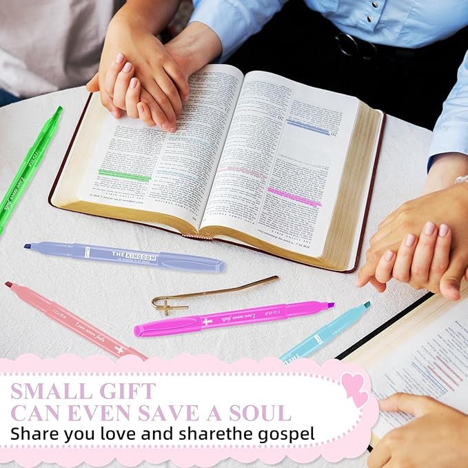 7-ackz Bible Highlighters Assorted Colors with Verses, Chisel Tip Colored Highlighter Markers Bulk Fluorescent, Dry Quick Bright Colors, Perfect for Bible Study Journaling, 15 pack