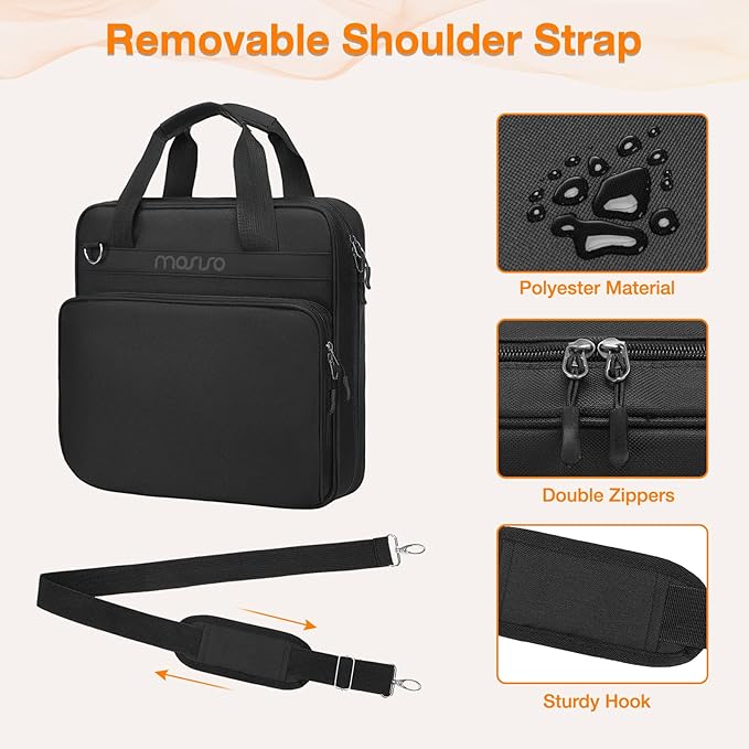 MOSISO 3 Ring Zipper Binder, 2 inch O-Ring Binder Organizer 500 Sheets Capacity Multiple Pockets Bag for Office with Handle & Shoulder Strap Compatible with 13 inch Laptop/Tablet, Black
