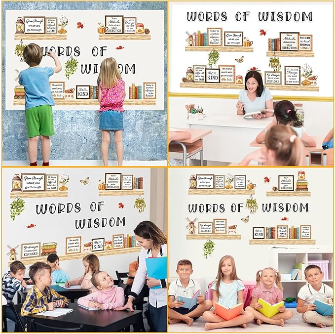 Qilery Bookshelf Bulletin Board Set Words of Wisdom Motivational Classroom Decor Reading Library Bulletin Board Set Inspirational Cutout for Back to School Classroom Decoration
