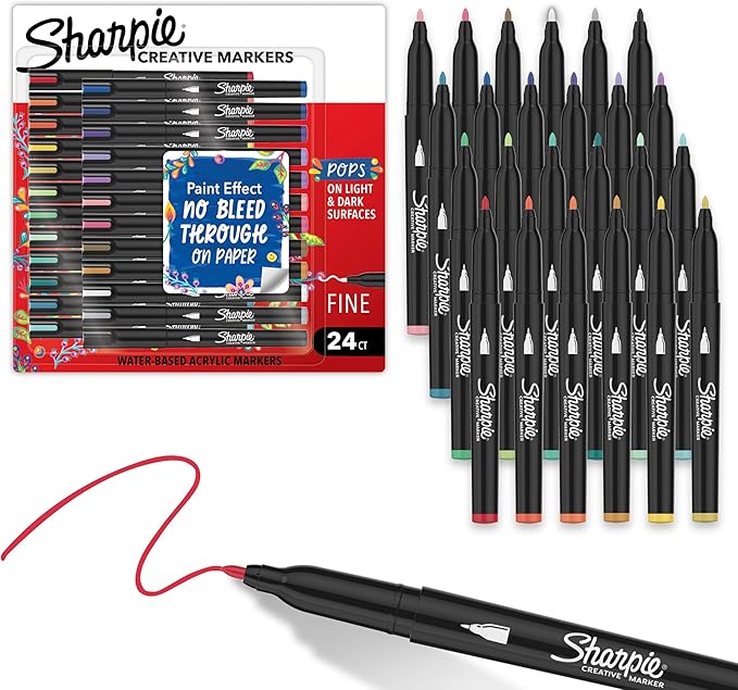 Sharpie Creative Markers Variety Pack, Water-Based Acrylic Paint Markers, Fine Tip, Assorted, 24 Count