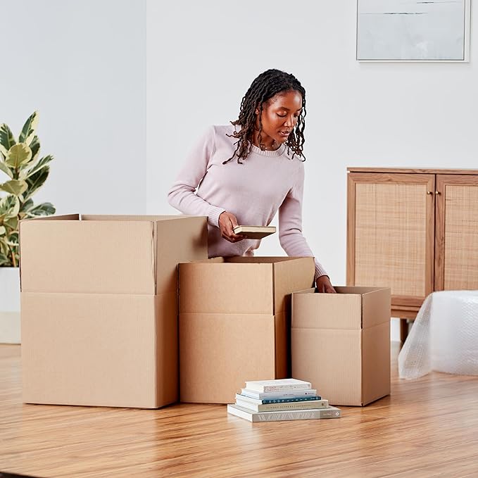 Amazon Basics Cardboard Moving Boxes for Packing and Shipping, Large Size, 20" x 20" x 15", Brown, 12-Pack