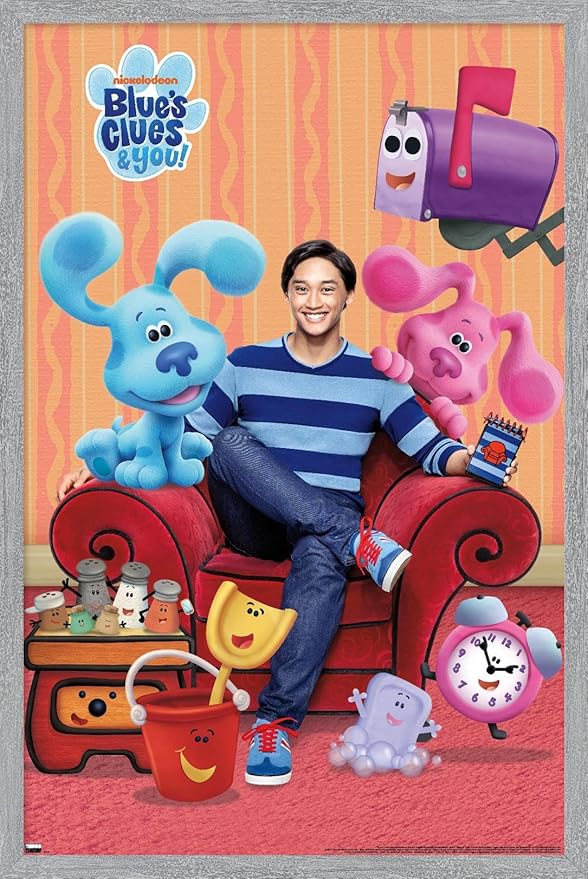 Nickelodeon Blue's Clues - Group Wall Poster, 34L" x 22.4W", Gray Framed Version