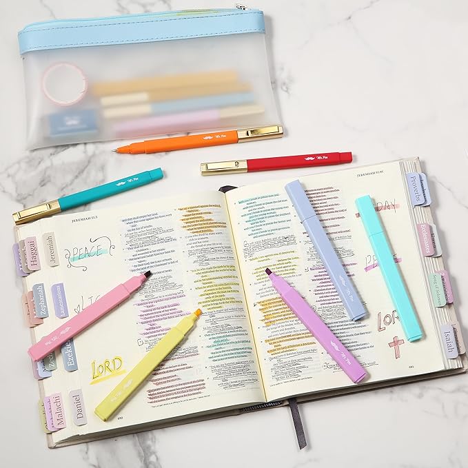Mr. Pen- Aesthetic Highlighters and Pens, 12 Pack, Assorted Color No Bleed Bible Highlighters, Black Ink Pens