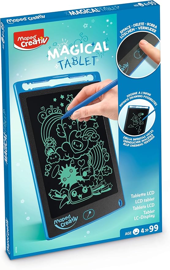 Maped Creativ Magical Drawing Tablet 2 Piece Kit (907039) - Blue - for Kids - Drawing and Writing Fun - Portable and Travel-Friendly - Includes Stylus Pen and Battery