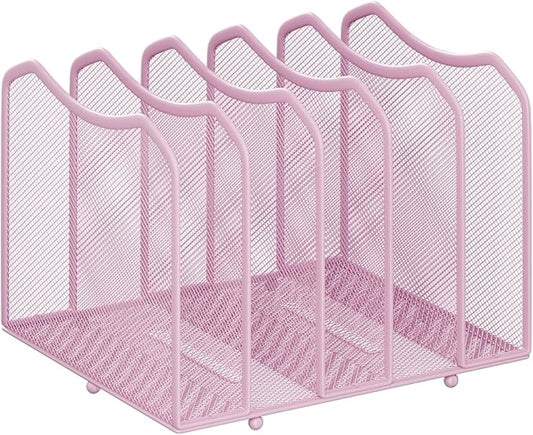 Simple Trending Mesh Desktop File Sorter Organizer, 5-Section Bookshelf for Desk Home Office, Pink