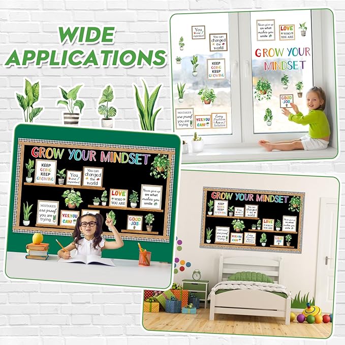 Greenery Potted Plant Bulletin Board Decorations Set Positive Eucalyptus Classroom Grow Your Mindset Inspirational Cutouts for Back to School Chalkboard Party Supplies School Home Office Wall Decor