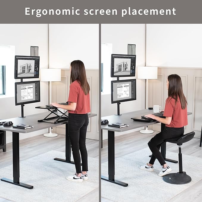 VIVO Dual Vertically Stacked Monitor Desk Mount, Extra Tall Adjustable Stand for 2 Ultrawides up to 34 inches, 22 lbs Capacity, Black, STAND-V002T