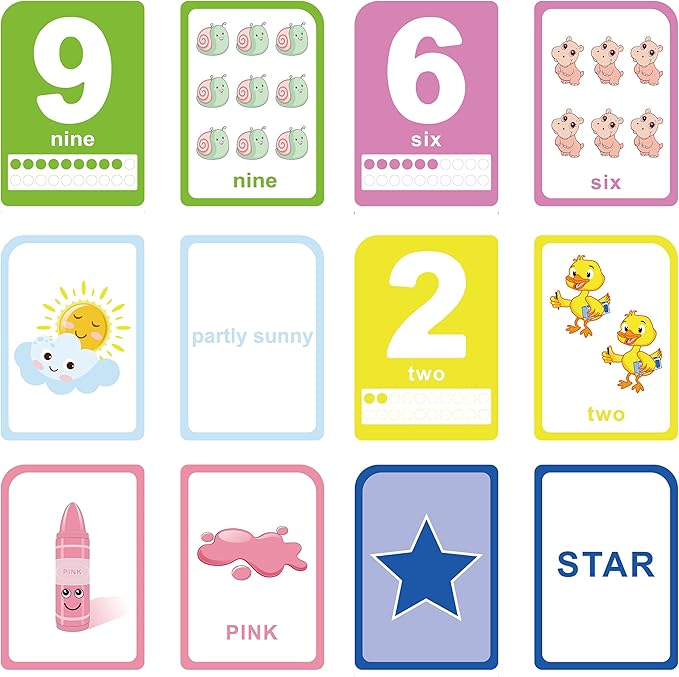 ZazzyKid Flash Cards for Toddlers - 52 Double Sides Cards for Numbers, Colors, Shapes & Weather - Learning & Education Toys for Preschool