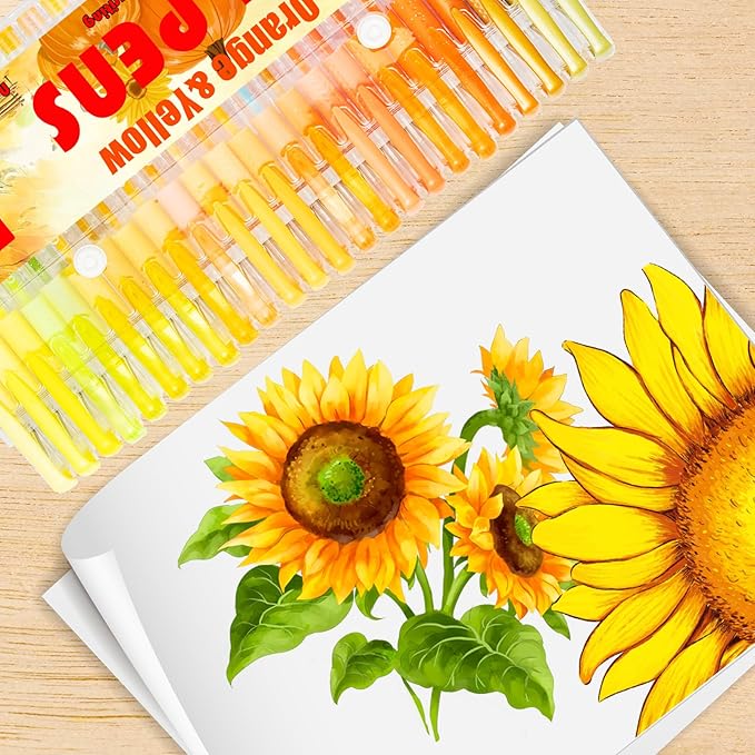 Orange Yellow Gel Pens,72 Color Gel Pens Set including 24 Color Gel Pen with 48 Refills,40% More Ink Colored Gel Pens for Drawing, Doodling, Scrapbook, Journaling