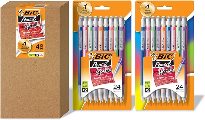 BIC Xtra-Sparkle Mechanical Pencil, Medium Point (0.7mm), Fun Design With Colorful Barrel, 48-Count