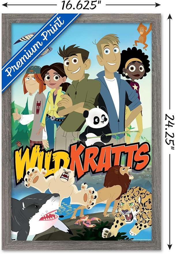 Wild Kratts - Group Wall Poster, 22.4L" x 14.7W", Barnwood Framed Version