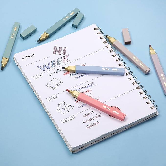 Mr. Pen- Aesthetic Highlighters, 6 pcs, Chisel Tip with Gold Trims, Morandi Colors, Cute Assorted Colors, Bible Highlighters No Bleed