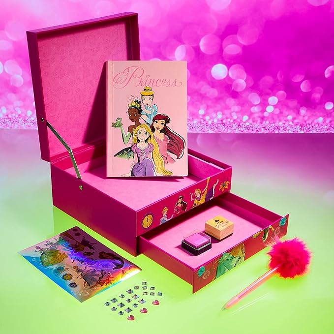 Disney Stitch Notebook Stationery Set Kids Diary DIY Journal Kit and Craft Supplies (Pink Princesses)