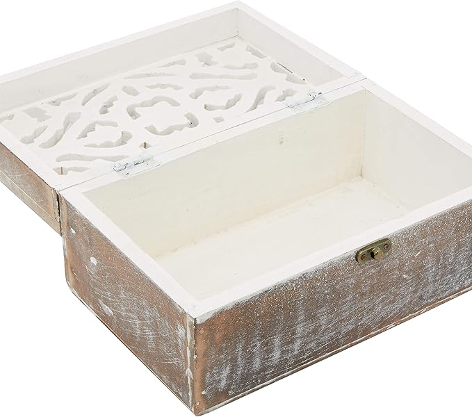 Deco 79 Wood Floral Handmade Decorative Box Decorative Keepsake Boxes with Hinged Lid, Set of 3 Storage Boxes 12", 11", 9"W, Brown