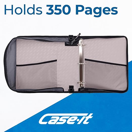 Case-it Universal Zipper Binder | 2-Inch O-Rings, 13-Inch Laptop/Tablet Padded Pocket, 400 Sheet Capacity, Multiple Storage Pockets & Shoulder Strap | School & Office Organizer | LT-007 Warm Gray
