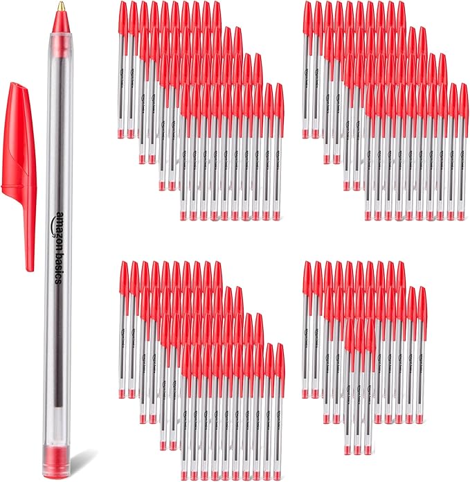 Amazon Basics Ballpoint Pens, Medium Point 1.0mm, Red Ink, 144-Pack