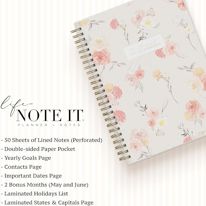 Blue Sky Life Note It 2025-2026 Academic Year Weekly and Monthly Planner, July 2025 - June 2026, 5.875" x 8.625", Frosted Cover, Laminated Tabs, Wirebound, Storage Pocket, Hannah