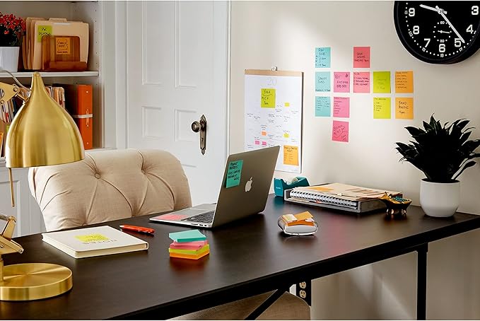 Post-it Super Sticky Notes, 3x3 in, 4 Pads, 2X The Sticking Power, Miami Collection, Neon Colors (Orange, Pink, Blue, Green), Recyclable(3321-SSAN-B)