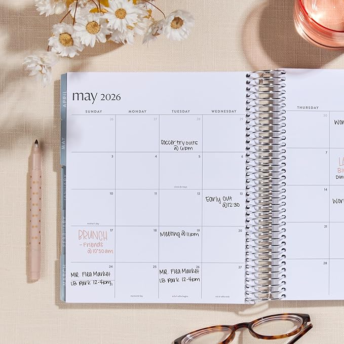 Erin Condren 12-Month Spiral Life Planner (Jul 2025 - Jun 2026), 7”x9” Weekly and Monthly Planner, 80 Lb. Text Weight Paper, Bouquet Wallpaper Covers, Minimal Theme, Vertical Layout, Platinum Coil