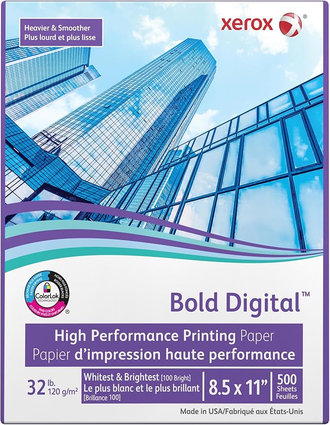 Xerox® Bold Digital™ Printing Paper, Letter Size, 100 Brightness, 32 Lb Text (120 gsm), FSC® Certified, White, Ream Of 500 sheets