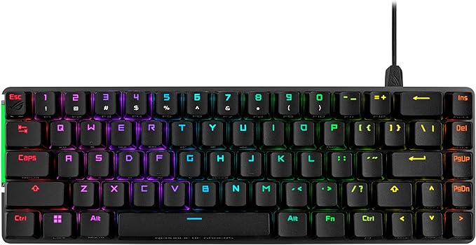 ASUS ROG Falchion Ace 65% RGB Compact Gaming Mechanical Keyboard, Lubed ROG NX Brown Switches & Switch Stabilizers, Sound-Dampening Foam, PBT Keycaps, Wired with KVM, Three Angles, Cover Case-Black