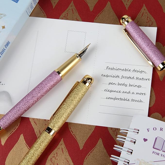 fountain pen-Multiple color styles with rhinestone,diamond inlay and frosted finish,Cute pens,Luxury pen,Office pens,Best pen set,Includes 10 Ink Cartridges and Ink Refill Converter(Purple)