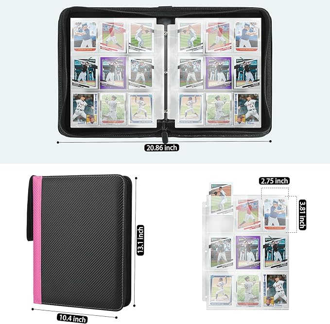 9 Pockets Trading Card Binder with Sleeves Card Organizer, 900 Double Sided Pocket PU Card Collection Binder, Baseball Binder,for Sports Card, MTG, TCG Yugioh Card (Pink)
