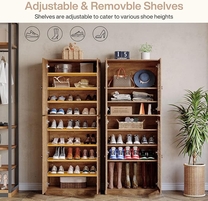 Tribesigns 70.86" Tall Shoe Storage Cabinet with Doors and Shelves, 9-Tier 27-36 Pairs Farmhouse Shoe Organizer Rack for Entryway Hallway Living Room, Closet, Brown