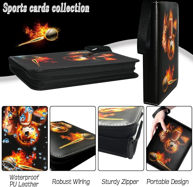 Sports Card Binder 900 Pockets, Trading Card Binder 9 Pocket with 50 Sleeves Fits 900 Sport Cards, Sports Card Holder with Zipper, Football Baseball Basketball Hockey Card Collection Storage Album