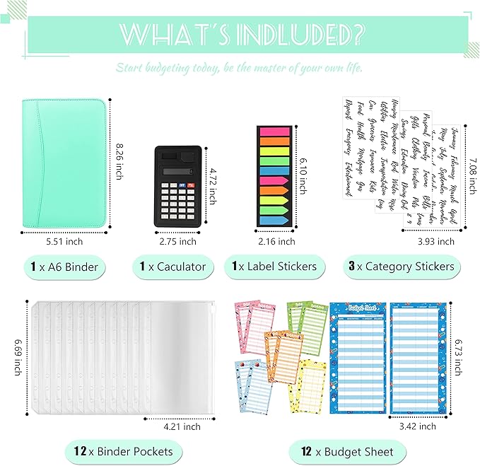 Budget Binder with Zipper Envelopes, Cash Envelopes for Budgeting, A6 PU Leather Budget Planner 2026 with Cash Envelopes Calculator, Bill Money Organizer for Cash Saving Budget System Wallet