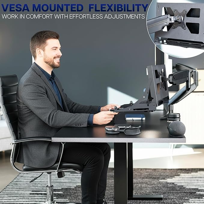 VIVO Flip Down 13 to 17 inch Laptop Tray Holder for Wall-Mounted Floating Workstation or VESA Stand Accessory, Holds 22 lbs, Black, Mount-FDLAP1