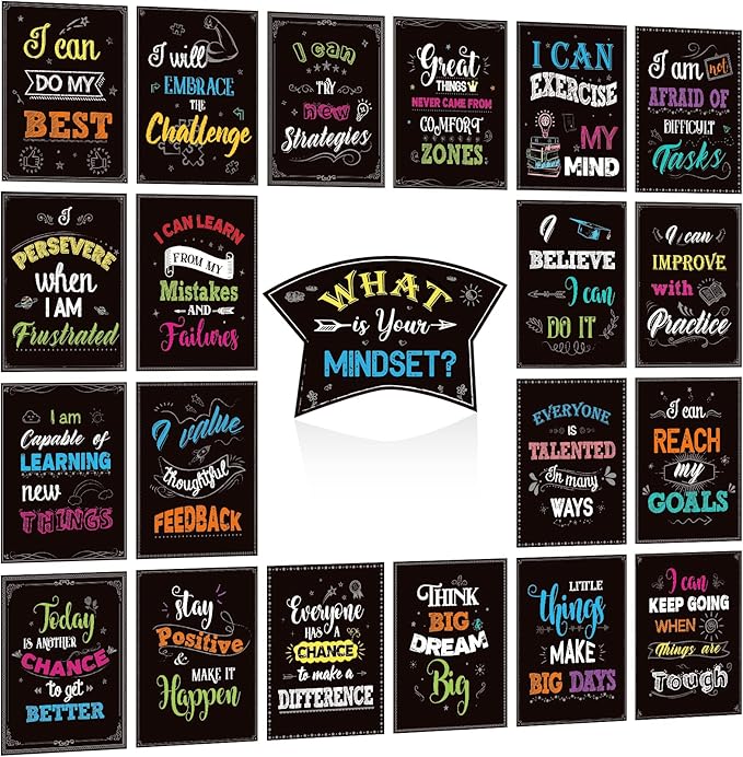 Classroom Decorations, 21 Pcs Growth Mindset Posters Bulletin Board Decorations for School Office Home- 11 x 14 Inch
