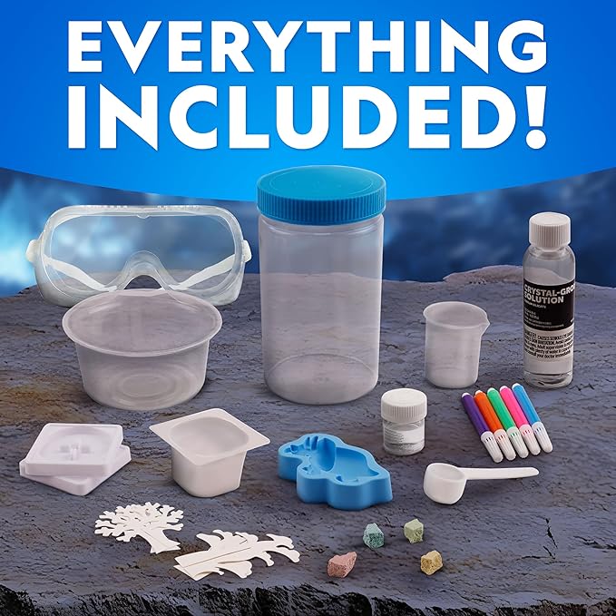National Geographic Ultimate Crystal Growing Kit – Grow 5 Types of Crystals Including Glow in The Dark, Dinosaur Figure, Underwater Crystals & Crystal Trees with Learning Guide, STEM Science Kit