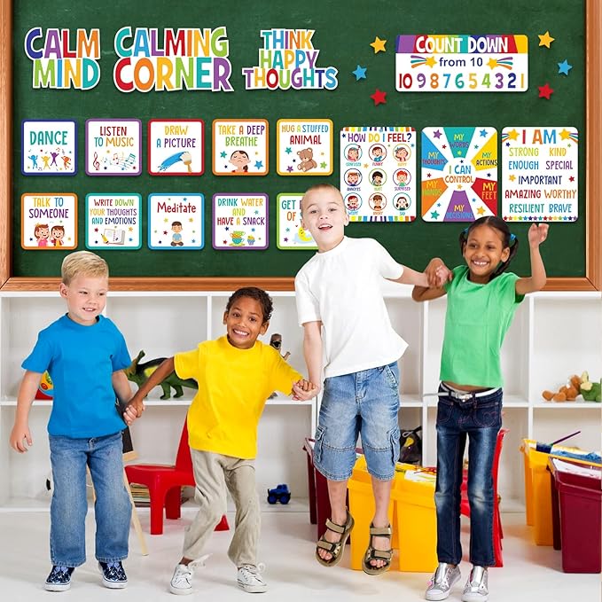 Pajean Calm Down Corner Bulletin Board Set for Classroom Decoration Feelings Chart Mental Health Feeling Management Poster for Kindergarten Emotions Poster Decor School(Bright Colors)