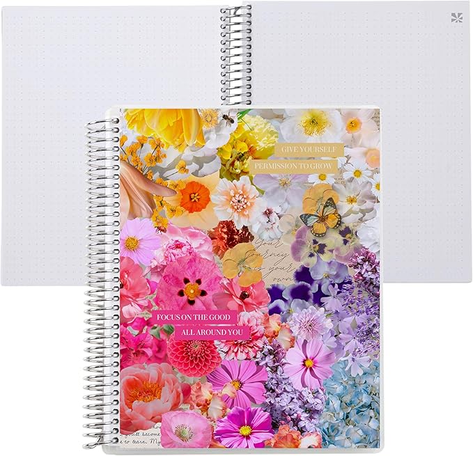 Erin Condren 8.5x11 Floral Collage Coiled Notebook - productivity, platinum coil