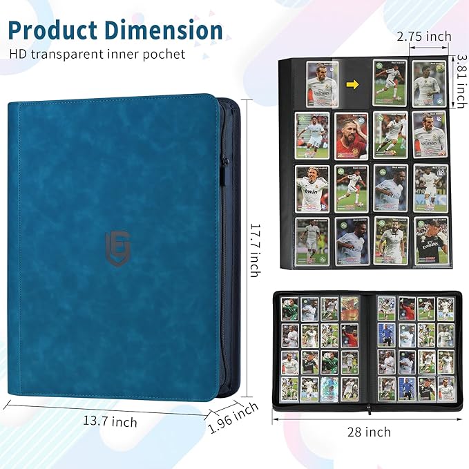 1024 Pocket Card Binder,16 Pocket Trading Card Binder，Side Loading Collectible Card Albums for MTG, for TCG Football, Sports, Game Cards Blue