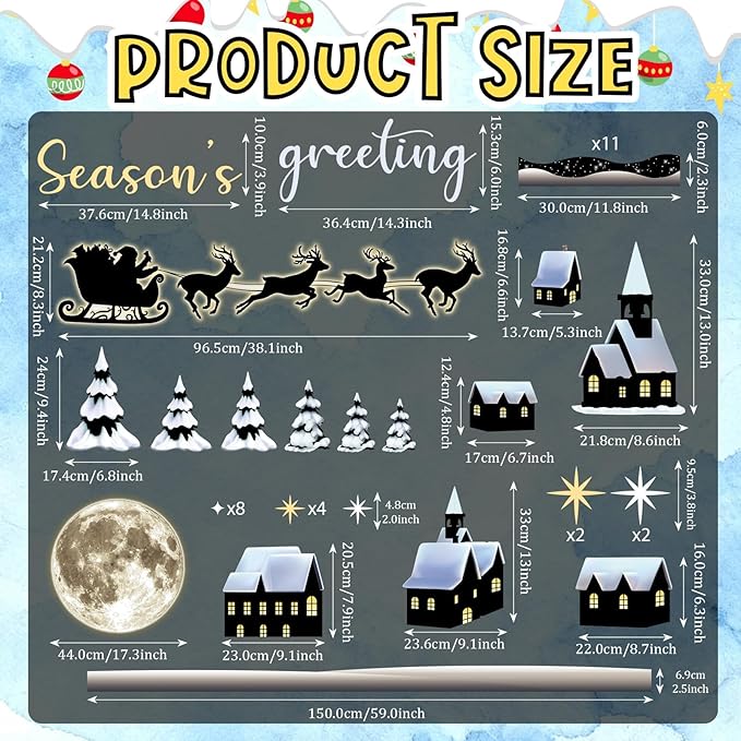 Christmas Bulletin Board Decorations Set Winter Snowy Classroom Cutouts Christmas Season Greeting Bulletin Board Decor for Xmas Party School Classroom Chalkboard Wall Favor