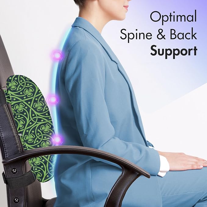Ambesonne Irish Lumbar Back Support Pillow, National Foliage Pattern Intricate Twigs and Dots Trefoil Botanical Abstraction, High Density Foam for Office Chairs Car Seats, 14" x 13", Lime Green