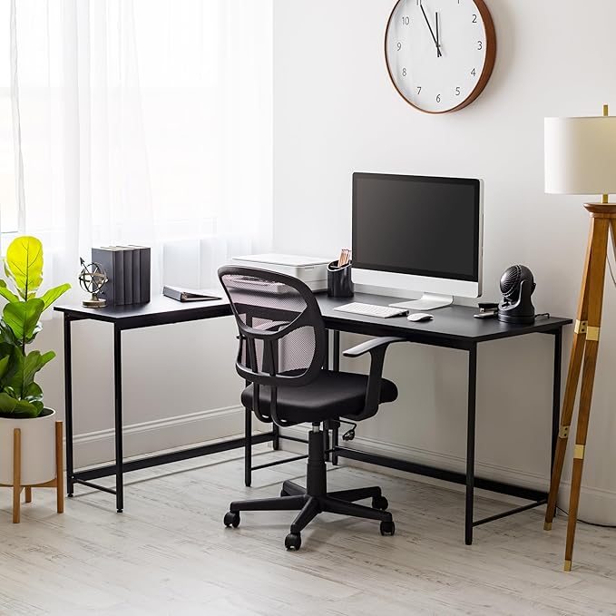 IRIS USA 47 Inch Modern Laptop and Computer Desk Office Table for Home Office, Water and Scratch Resistant Surface Gaming Desk, Easy to Assemble Black Desk