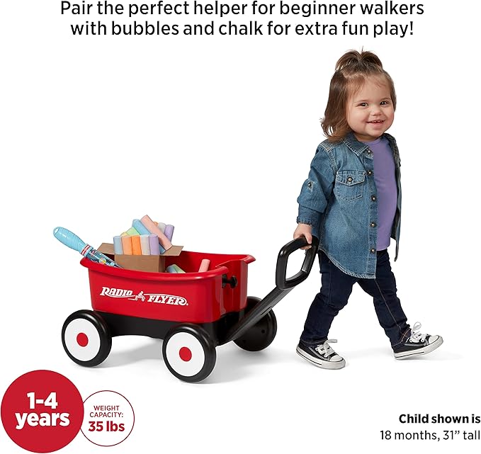 Radio Flyer My 1st Wagon 2-in-1 Walker & Pull Wagon with Bubbles and Chalk for Toddlers Ages 1-4, Red Amazon Exclusive