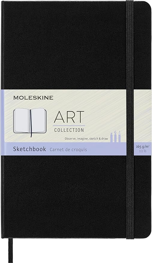 Moleskine Art Collection Sketching Kit - Sketchbook Large + Drawing Pencils Set, Large, Plain, Black, Hard Cover (5 x 8.25) 104 Pages