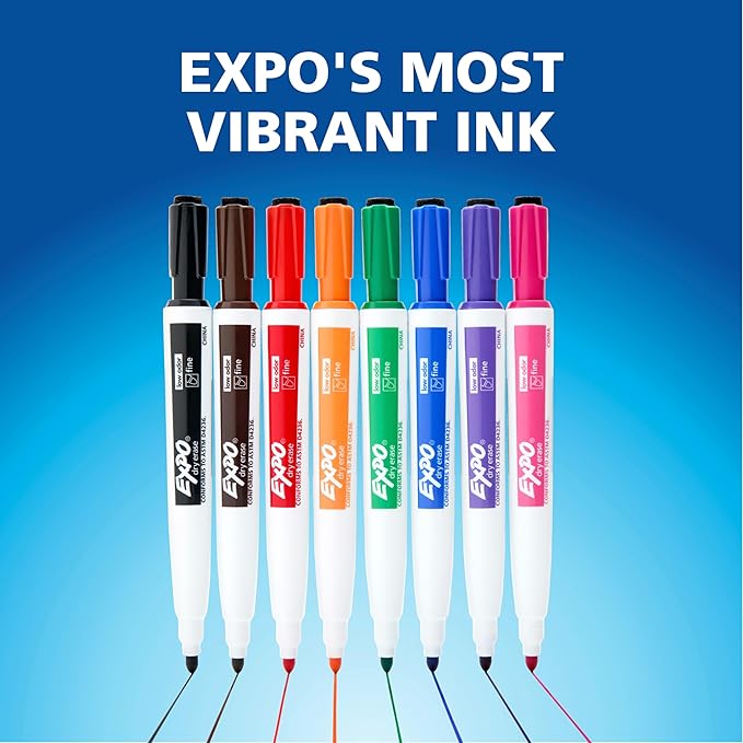 EXPO Magnetic Dry Erase Markers with Eraser, Black, Fine Tip, 4 Count - Back to School, Teacher Supplies, Home Organization