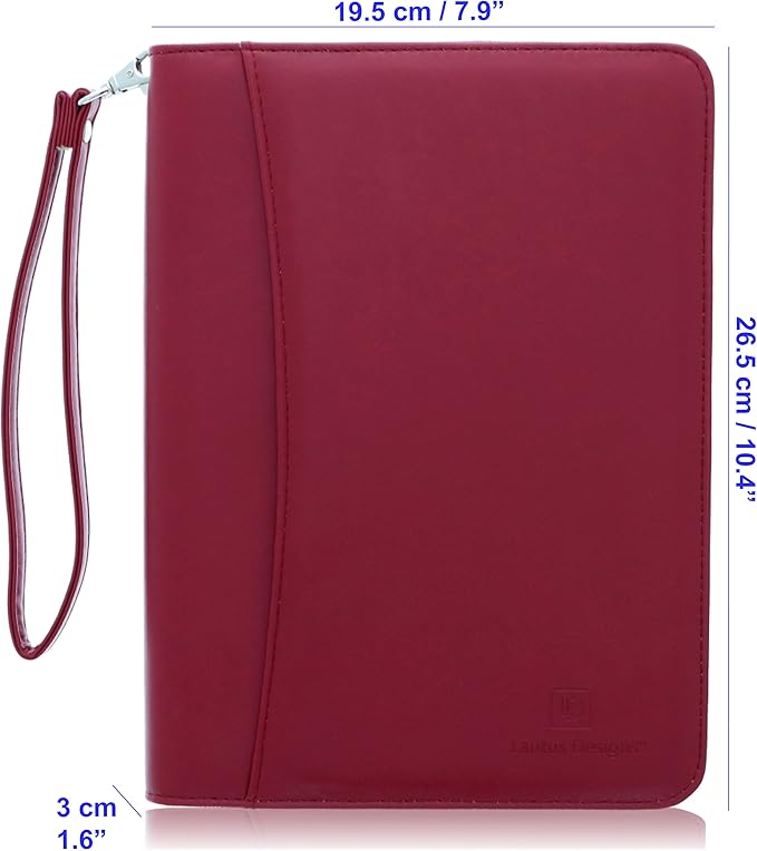 Customized Junior Zippered Leather Padfolio - Name/Logo Printed on Burgundy PU Leather Portfolio Binder & Organizer Folder with 8 Inch Tablet Sleeve & with Junior Legal Notepad